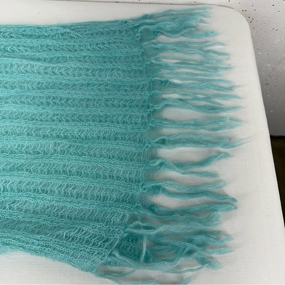 Baby Mo Light Aqua Blue Kid Mohair Scarf 19 x 63” - Picture 4 of 11